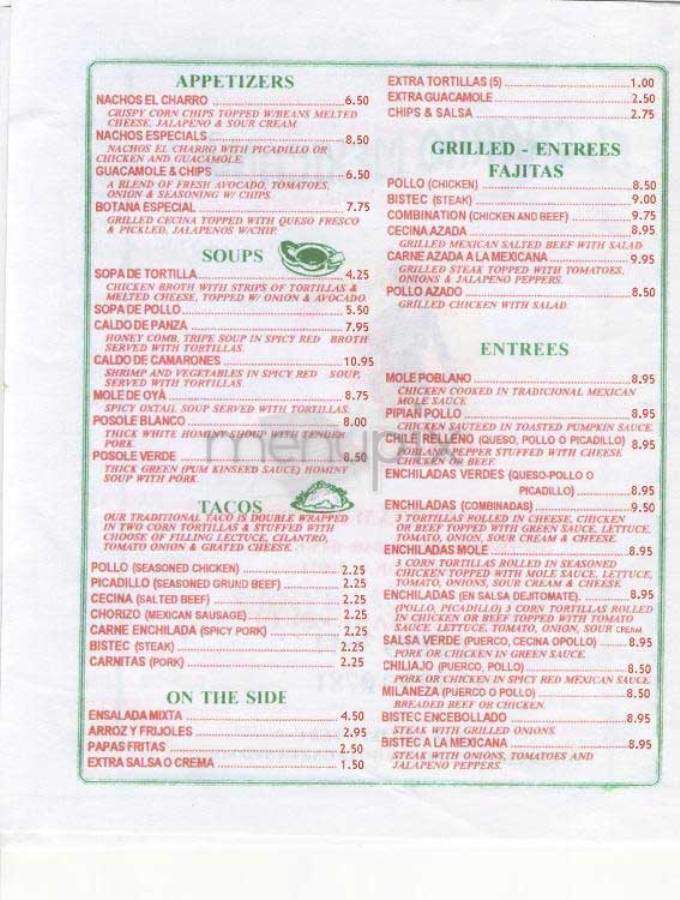 El Charro Mexicano - New York, NY menu_pic