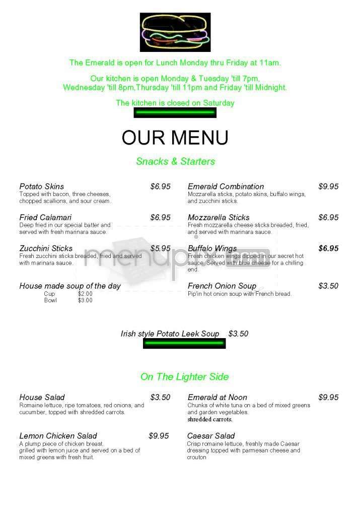 The Emerald Pub - New York, NY menu_pic
