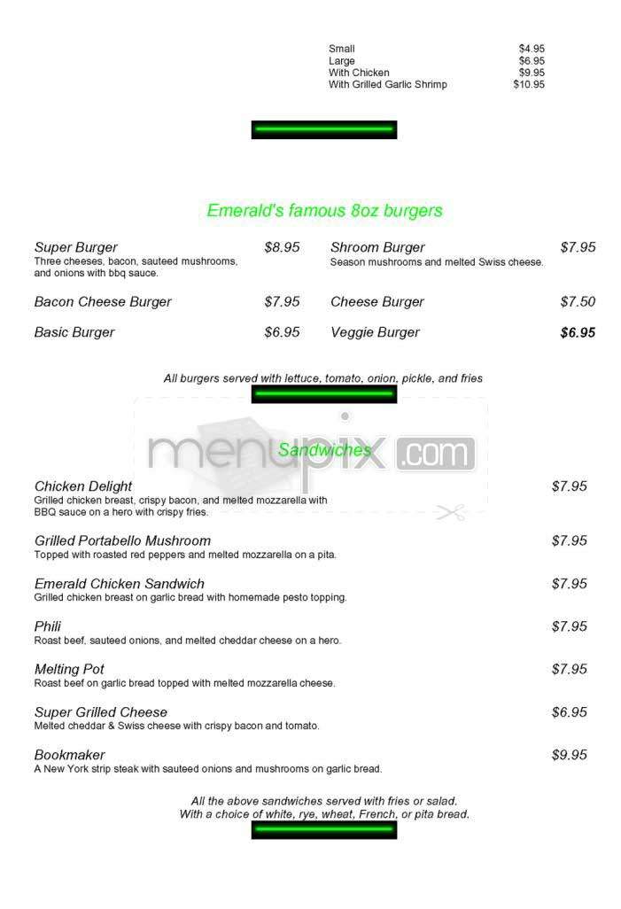 The Emerald Pub - New York, NY menu_pic