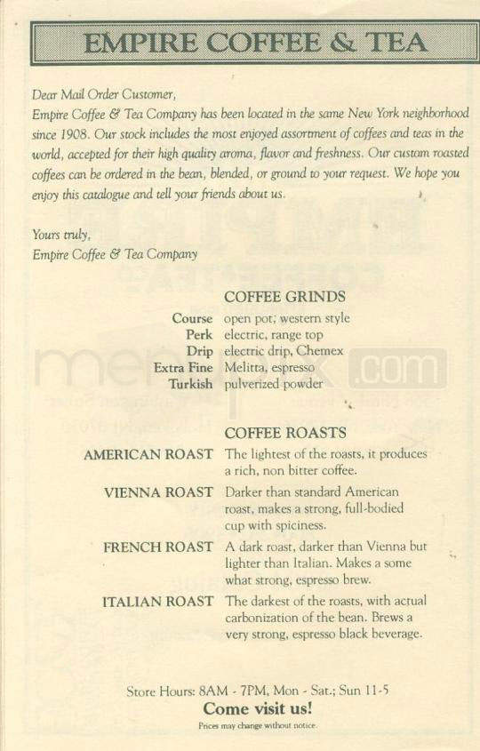 Empire Coffee & Tea - New York, NY menu_pic