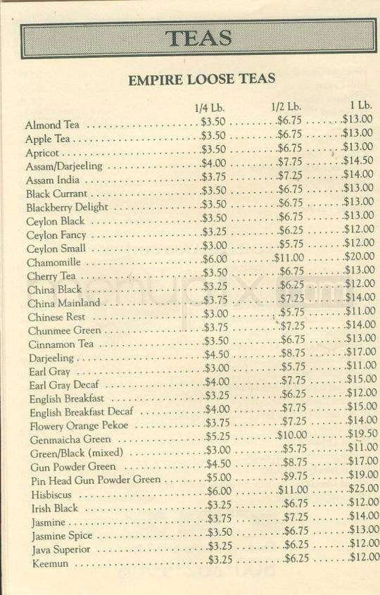 Empire Coffee & Tea - New York, NY menu_pic