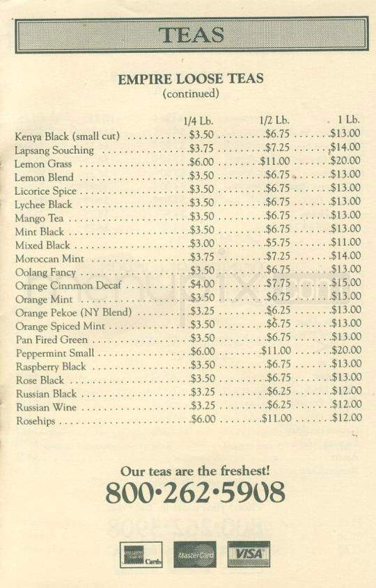 Empire Coffee & Tea - New York, NY menu_pic