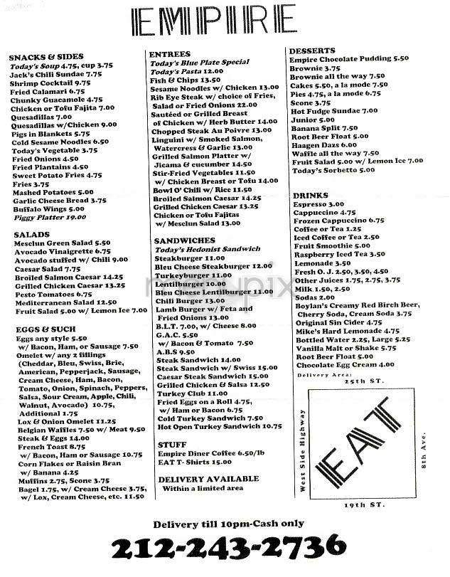 Empire Diner - New York, NY menu_pic