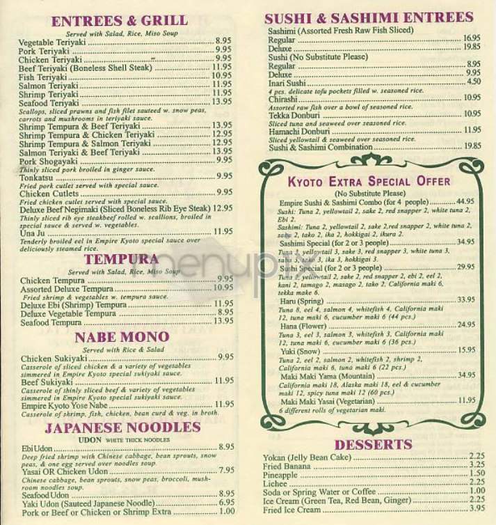 Empire Kyoto Sushi - New York, NY menu_pic