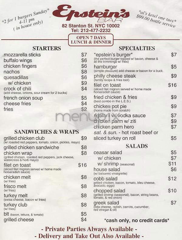 Epstein's - New York, NY menu_pic