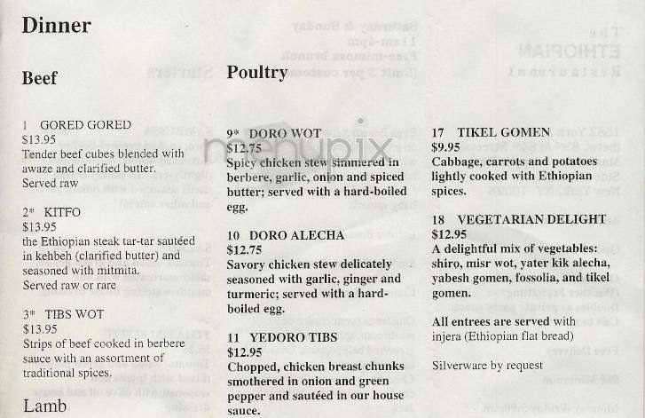 The Ethiopian Restaurant - New York, NY menu_pic