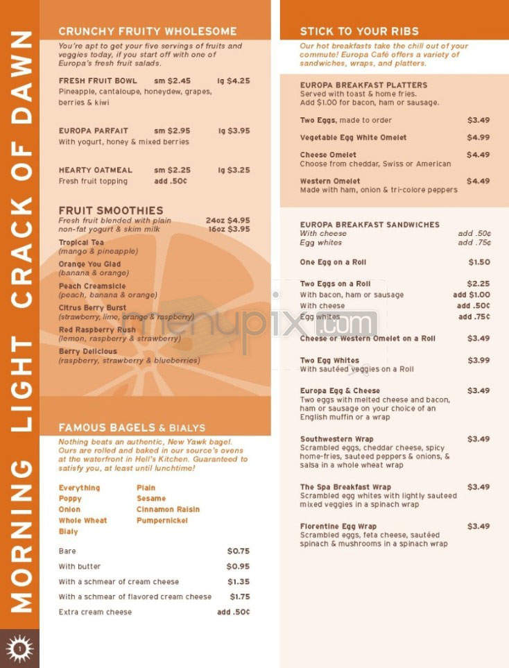 Europa Cafe - New York, NY menu_pic