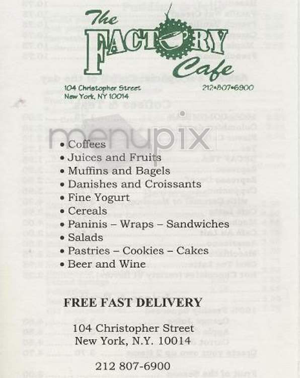 The Factory Cafe - New York, NY menu_pic