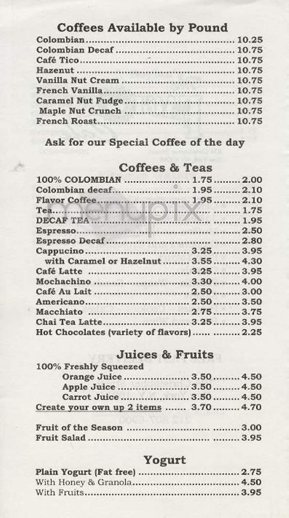 The Factory Cafe - New York, NY menu_pic