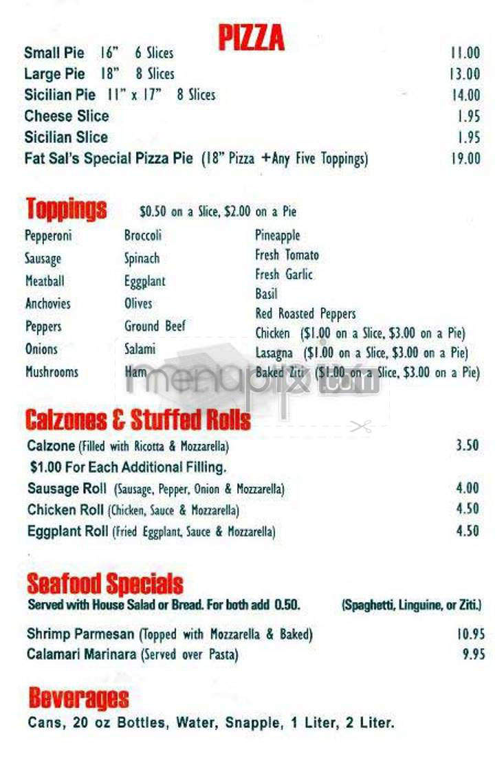 Fat Sal's Pizza - New York, NY menu_pic