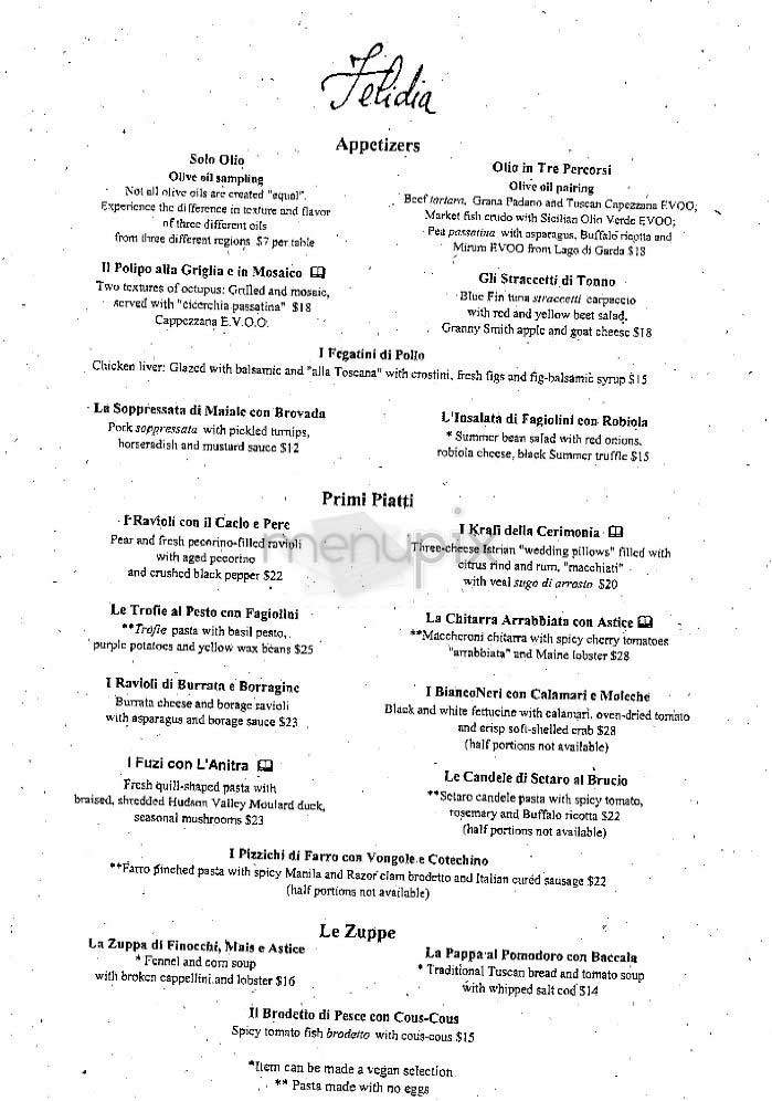 Felidia - New York, NY menu_pic