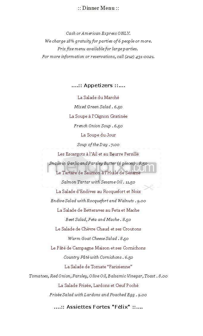 Felix - New York, NY menu_pic