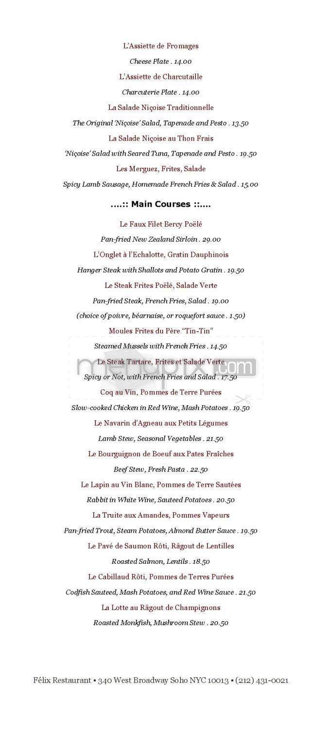 Felix - New York, NY menu_pic