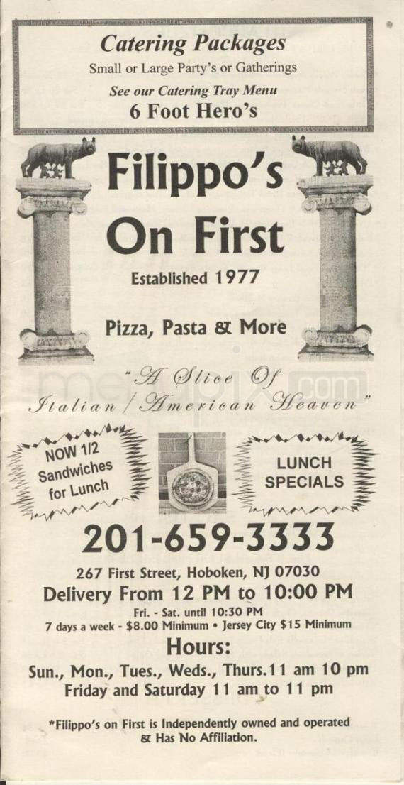 Filippo's On First - Hoboken, NJ menu_pic