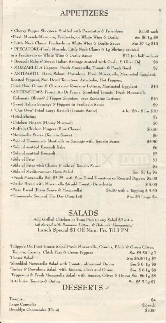 Filippo's On First - Hoboken, NJ menu_pic