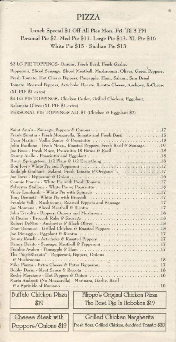 Filippo's On First - Hoboken, NJ menu_pic