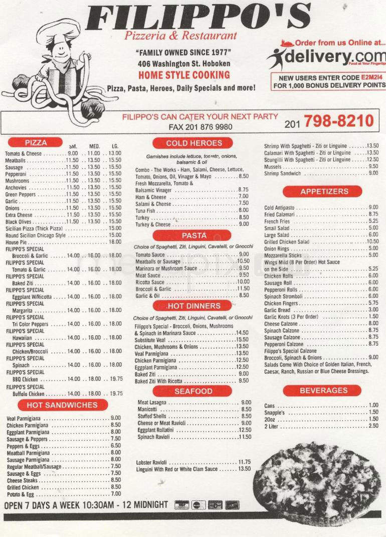 Filippo's Pizzeria & Restaurant - Hoboken, NJ menu_pic