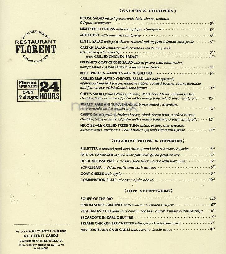 Restaurant Florent - New York, NY menu_pic