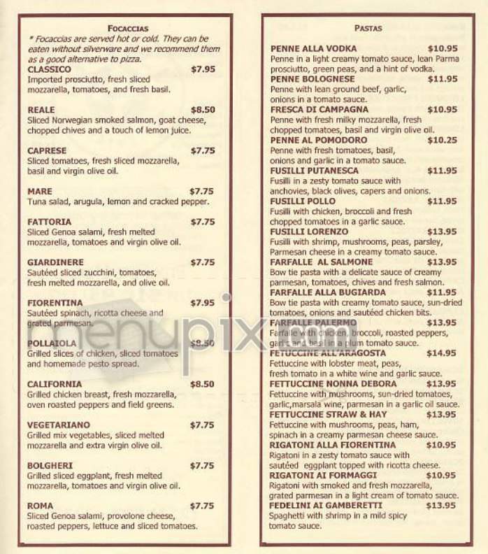 Focaccia Fiorentina - New York, NY menu_pic