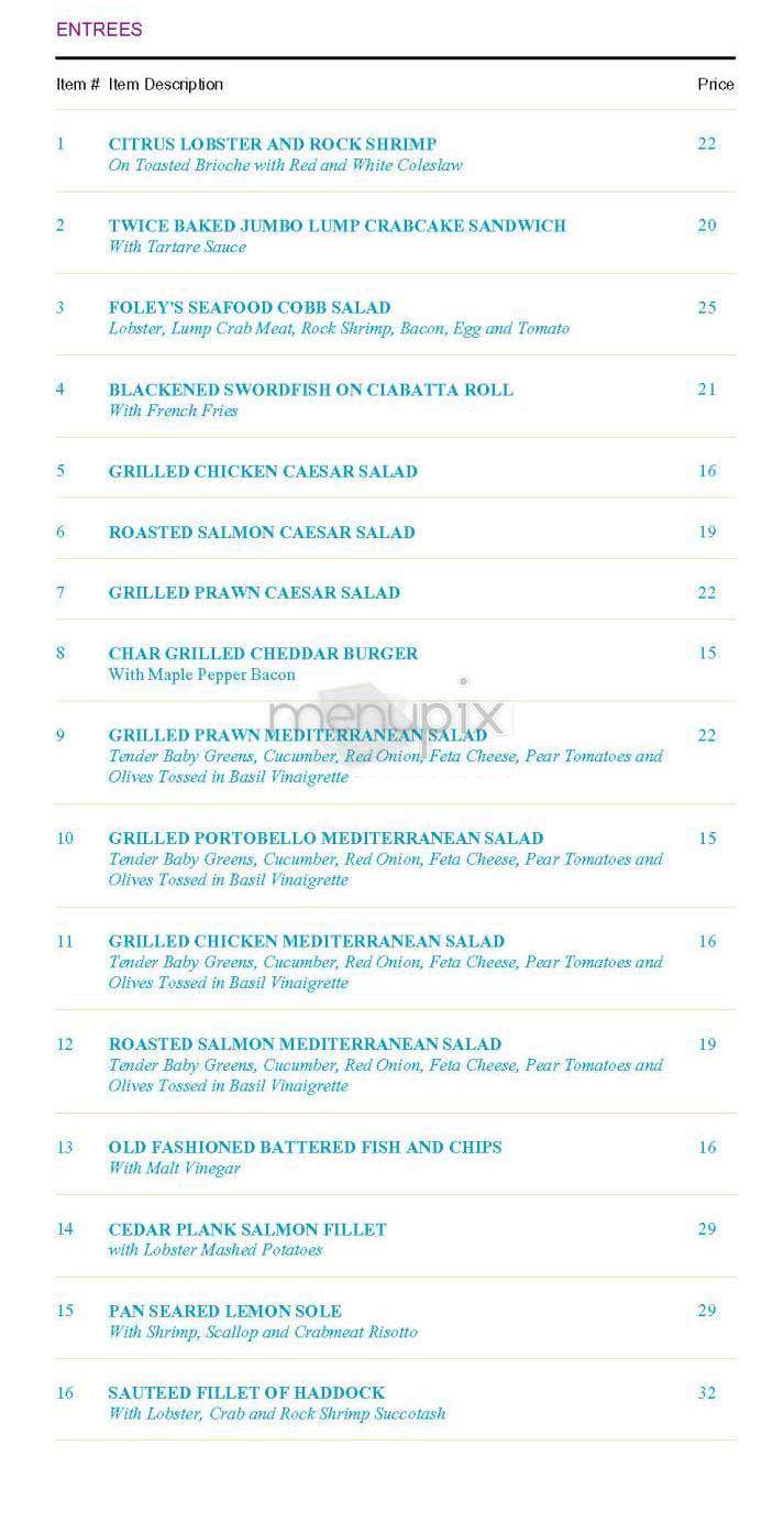 Foley's Fish House - New York, NY menu_pic