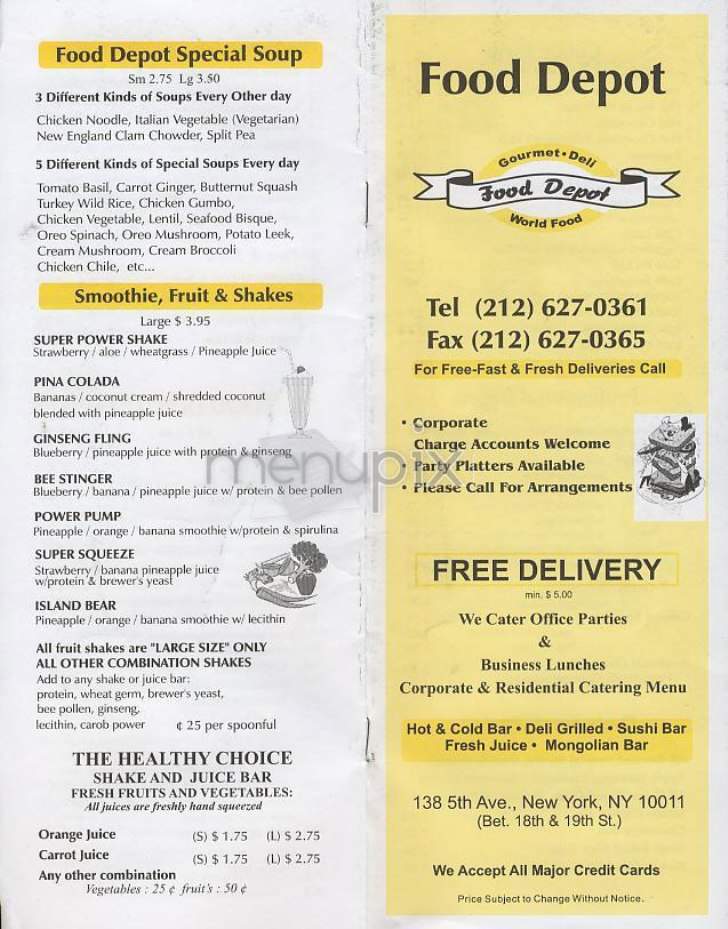 Food Depot Gourmet Deli - New York, NY menu_pic