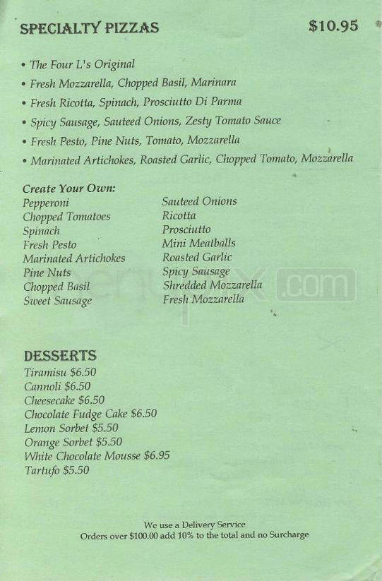 Four L's Bar & Grill - Hoboken, NJ menu_pic