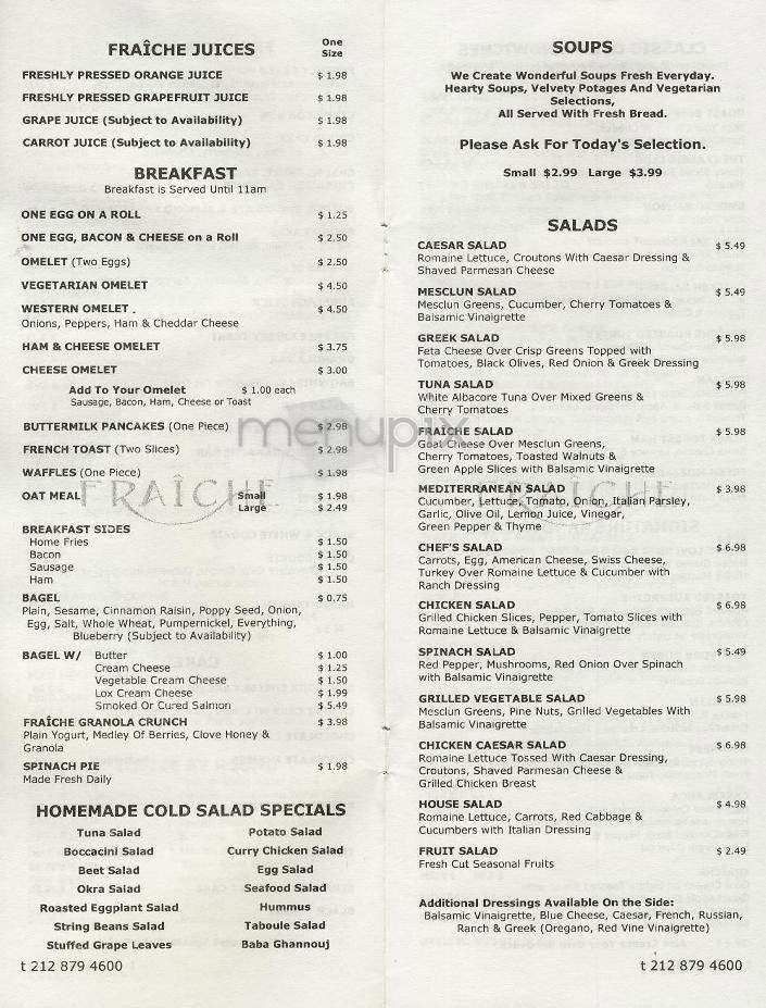 Fraiche - New York, NY menu_pic