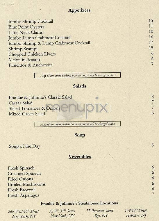 Frankie & Johnnie's - New York, NY menu_pic