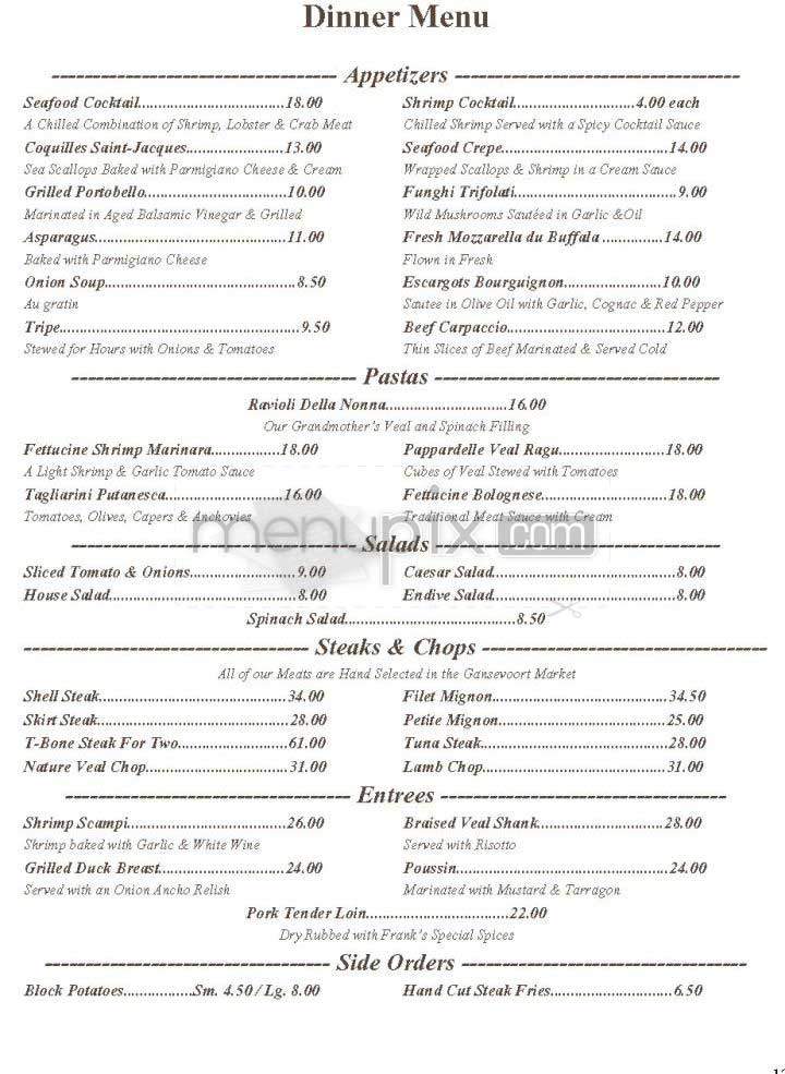 Frank's - New York, NY menu_pic