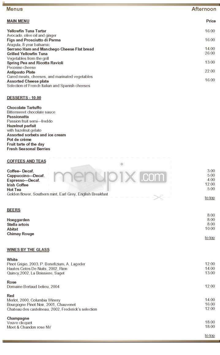 Frederick's Downtown - New York, NY menu_pic