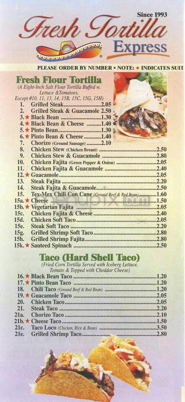 Fresh Tortilla - New York, NY menu_pic