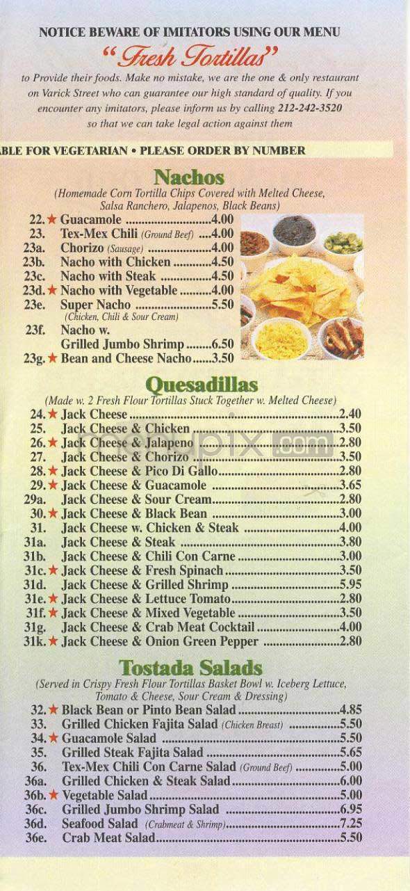 Fresh Tortilla - New York, NY menu_pic