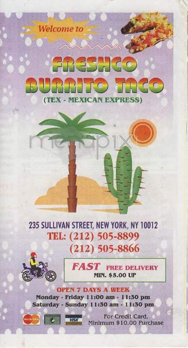 Freshco Burrito Taco - New York, NY menu_pic