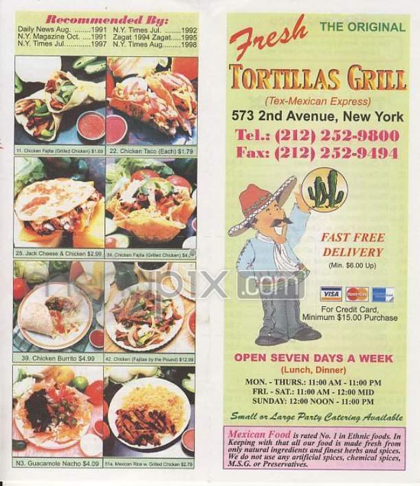 Fresh Tortillas Grill - New York, NY menu_pic