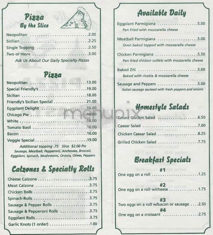 Friendly Pizzeria - New York, NY menu_pic