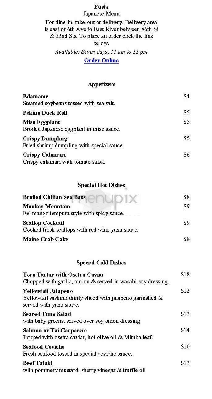 Fusia - New York, NY menu_pic