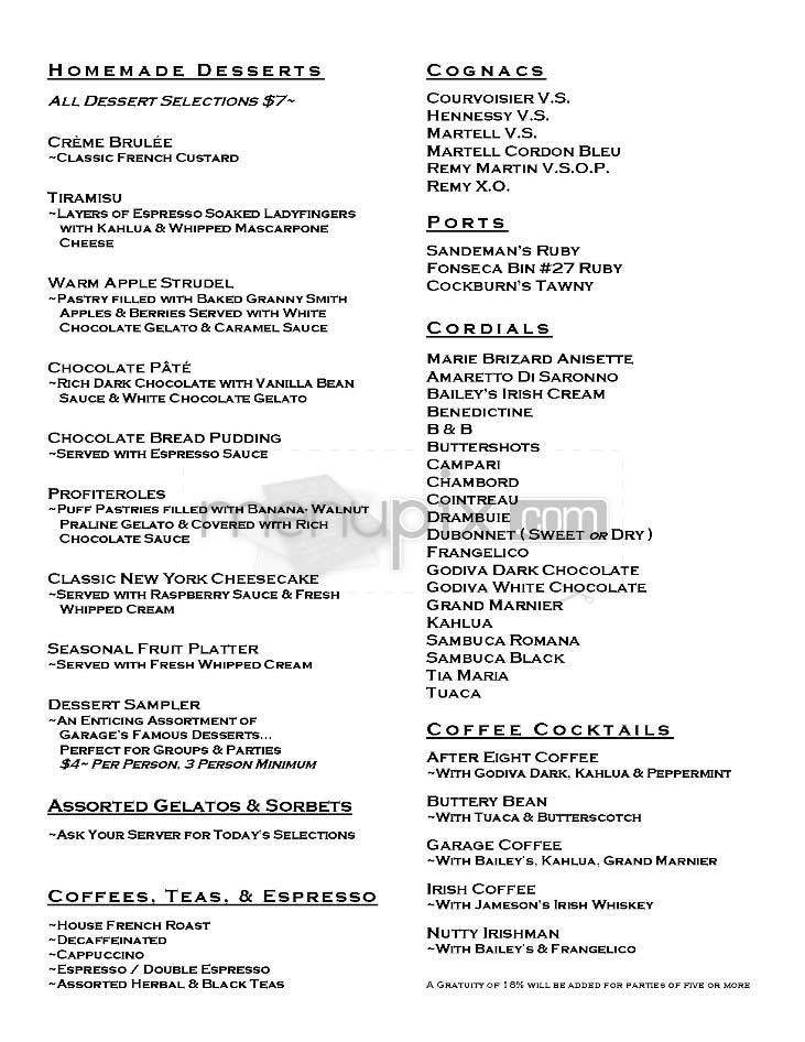 Garage - New York, NY menu_pic