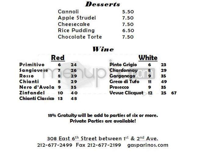 Gasparino's Pasta Joint - New York, NY menu_pic