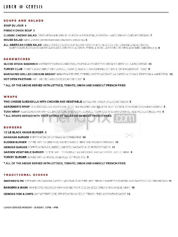 Genesis Bar - New York, NY menu_pic