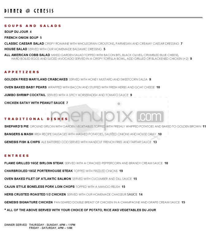 Genesis Bar - New York, NY menu_pic