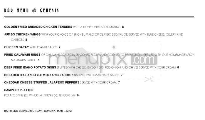 Genesis Bar - New York, NY menu_pic