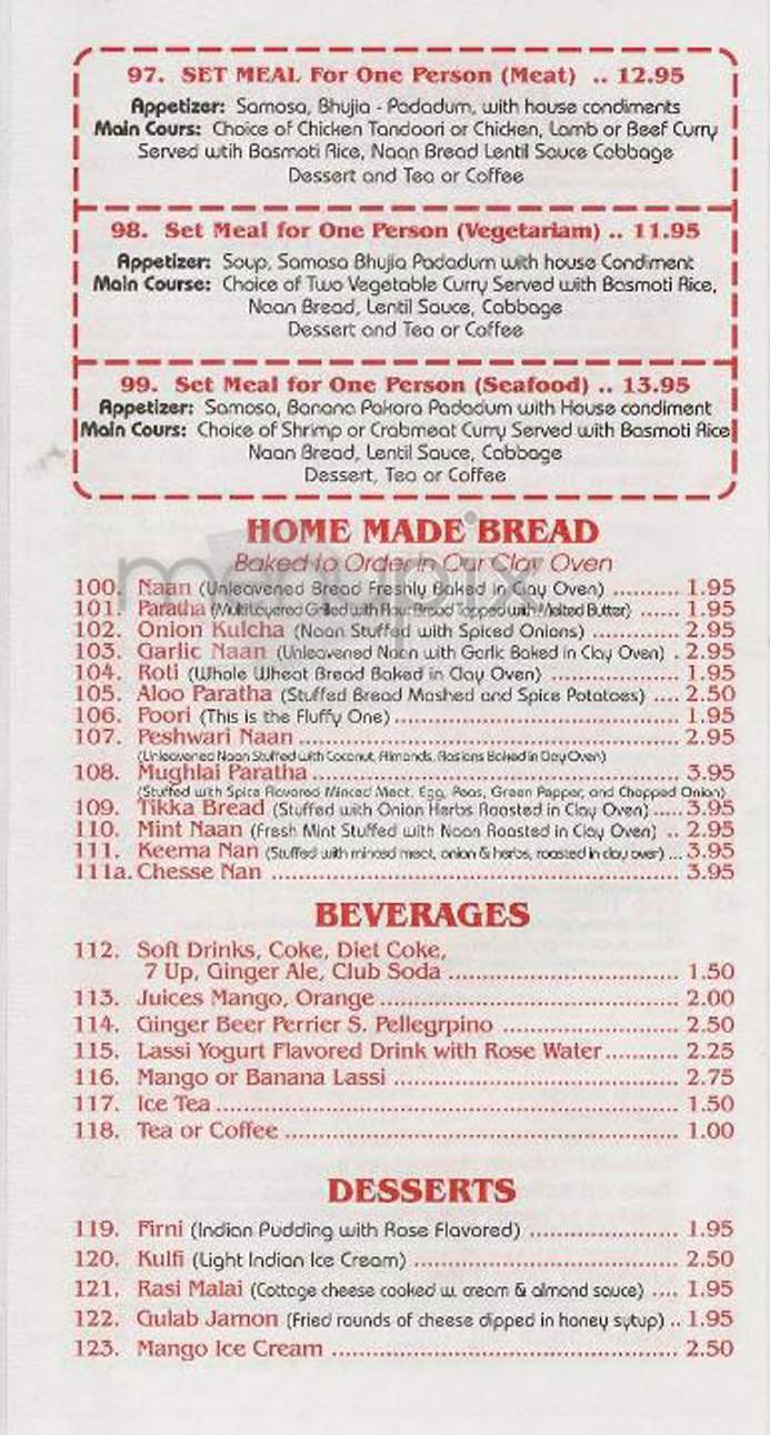 Ghandi Cafe - New York, NY menu_pic