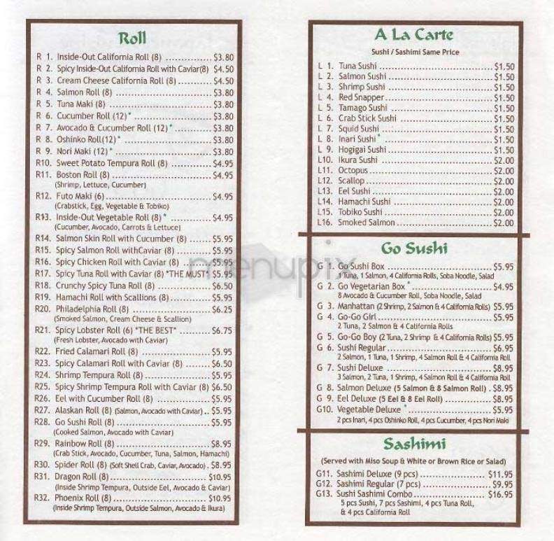 Go Sushi - New York, NY menu_pic