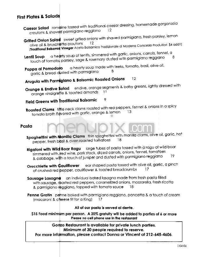 Gonzo - New York, NY menu_pic