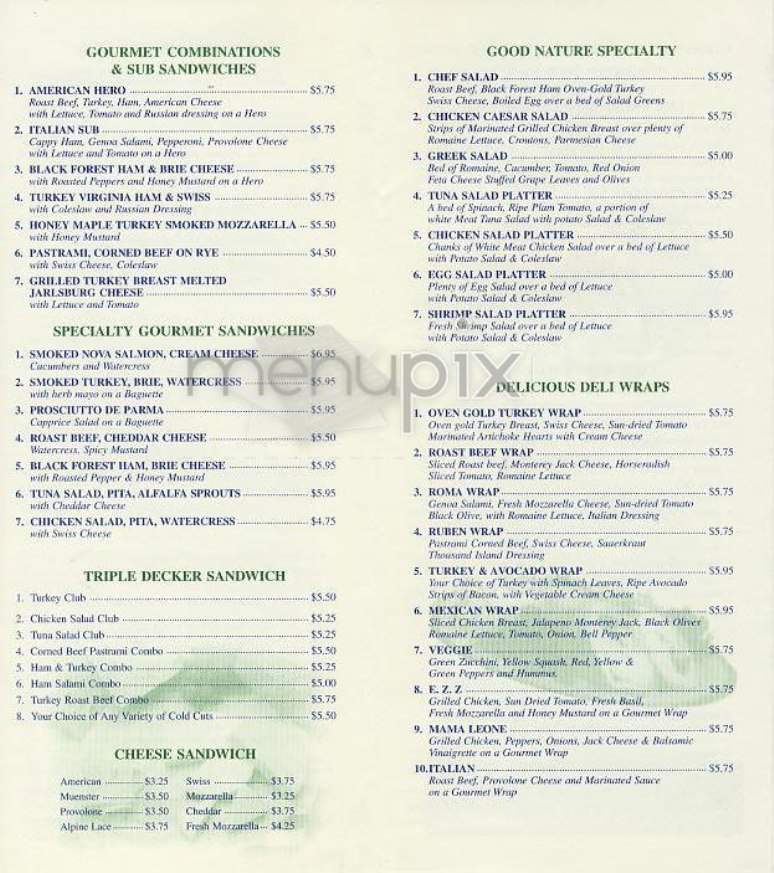 Good Nature Deli - New York, NY menu_pic