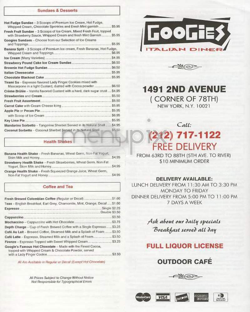 Googies Italian Diner - New York, NY menu_pic