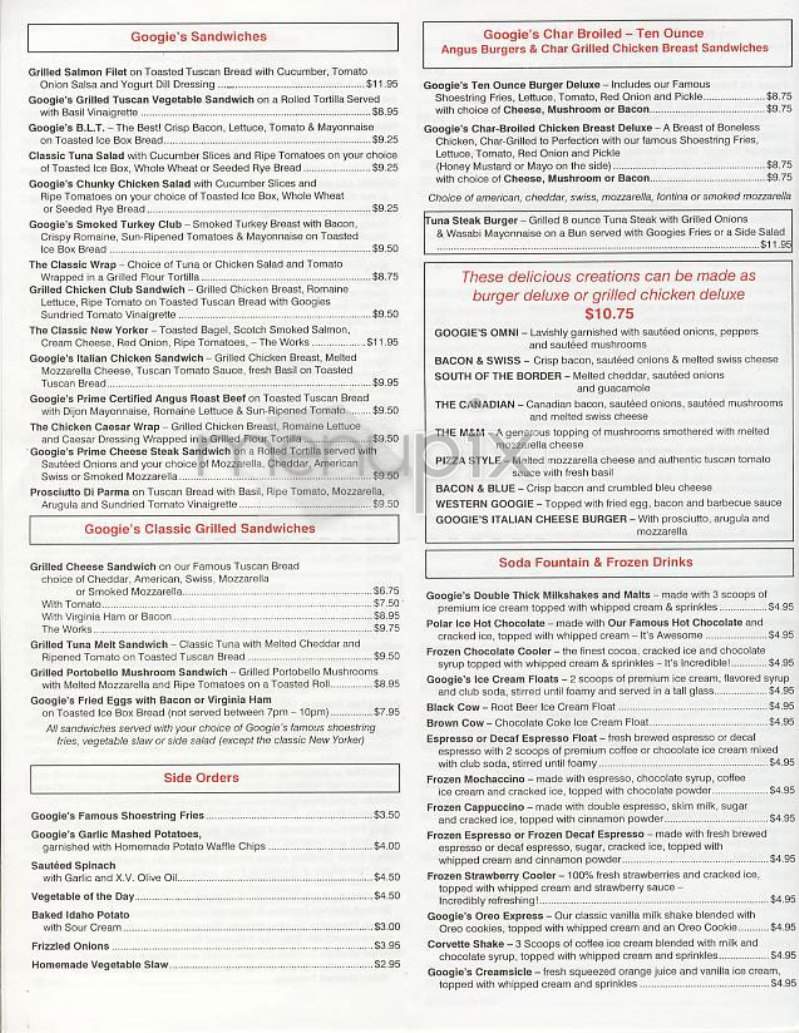 Googies Italian Diner - New York, NY menu_pic