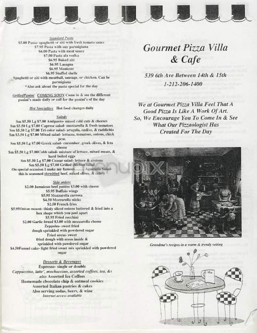 Gourmet Pizza Villa and Cafe - New York, NY menu_pic