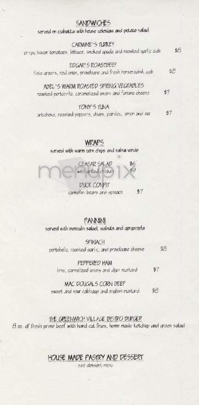 Greenwich Village Bistro - New York, NY menu_pic