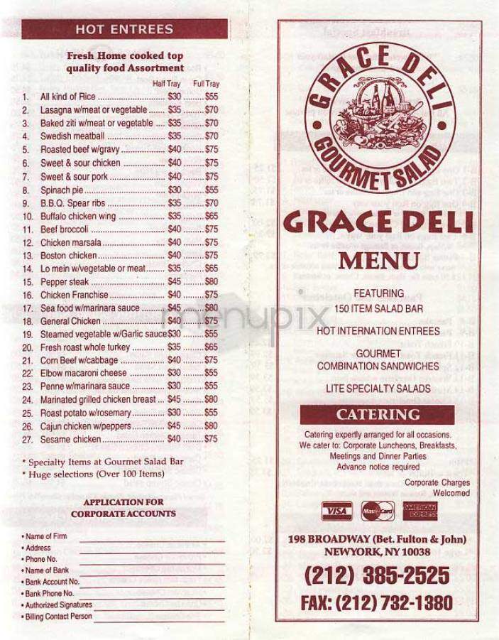 Grace Deli - New York, NY menu_pic